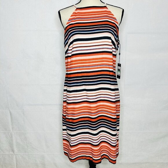 Tommy Hilfiger Sundress Size 8 Dress Linen Blend Orange Blue White Striped NWT - Picture 1 of 10
